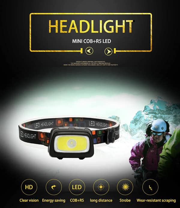 Helius HL-033 1000 Lumen 7 Lighting Modes And Tail Light R5 COB Rechargeable Headlamp