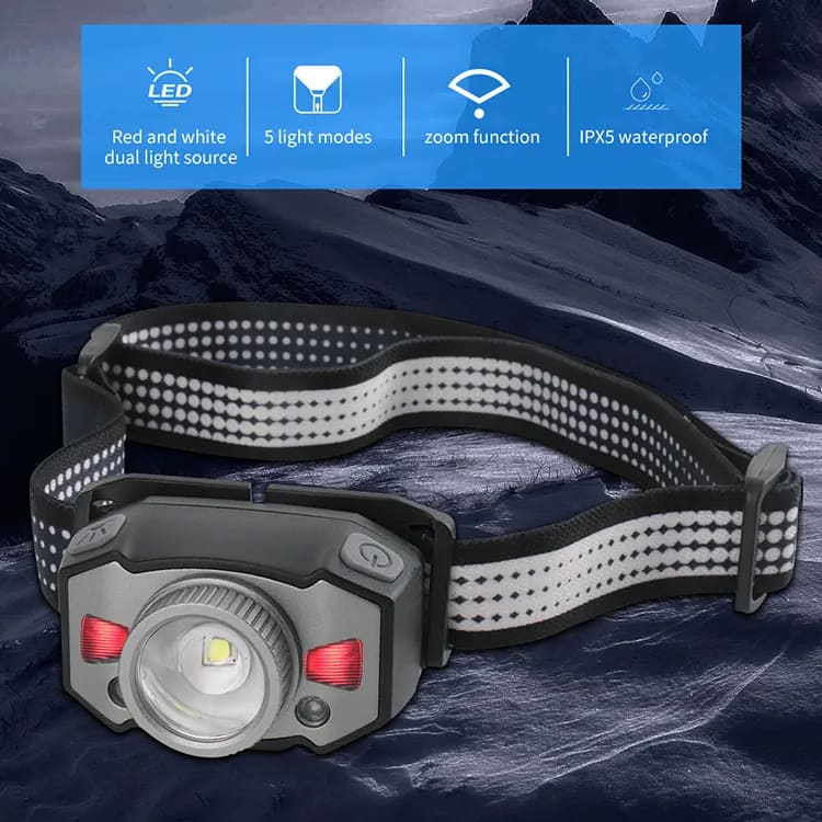 Helius HL-043 Smart Motion Sensor 5 modes Zoomable Rechargeable LED Head Lamp