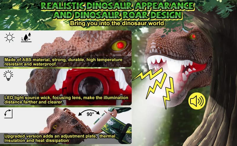 Helius HL-026 Dinosaur Toys kids headlamp with 3 Modes and Dinasaur Roar Sound Effects